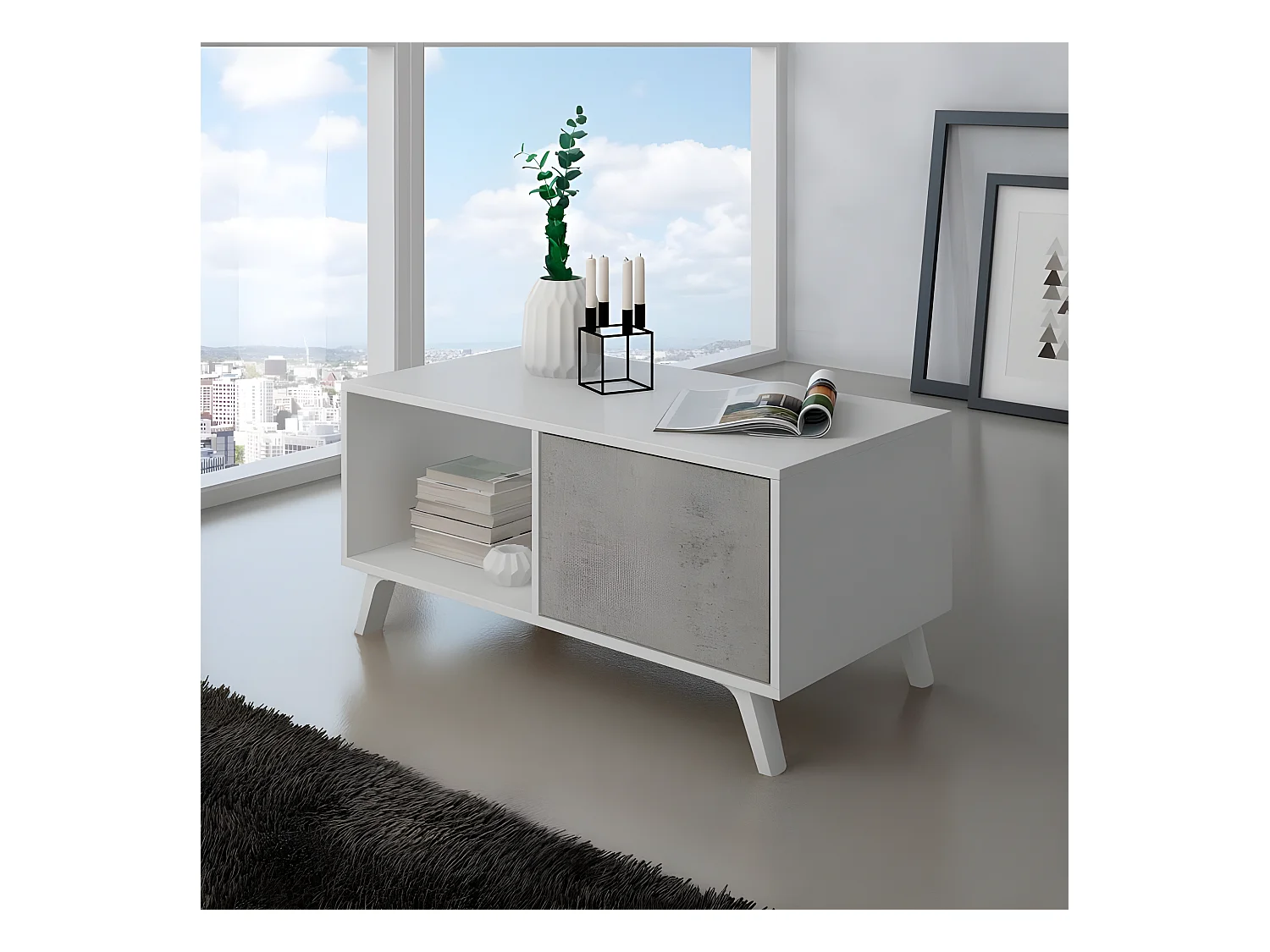 Mesa de centro Wind Blanco mate - Gris cemento