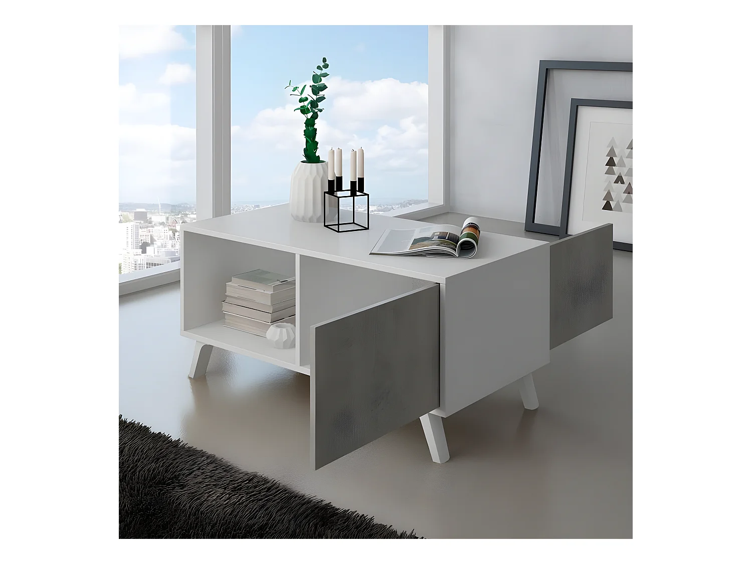 Mesa de centro Wind Blanco mate - Gris cemento
