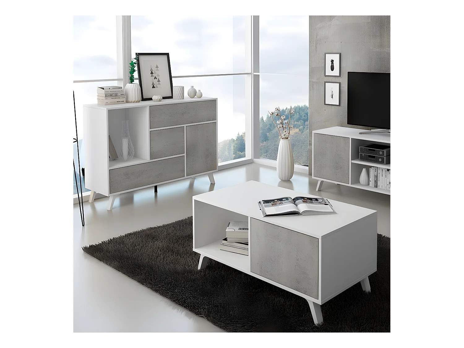 Mesa de centro Wind Blanco mate - Gris cemento