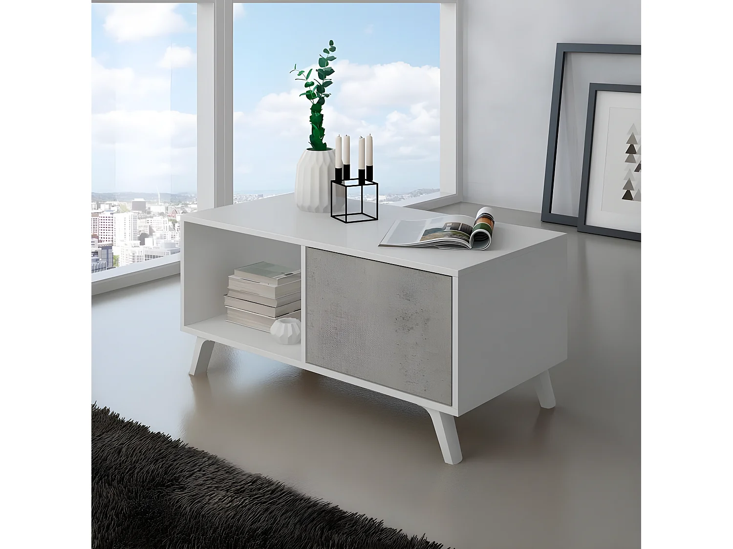 Mesa de centro Wind Blanco mate - Gris cemento