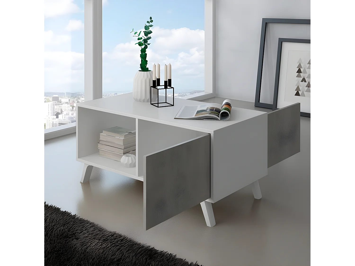 Mesa de centro Wind Blanco mate - Gris cemento