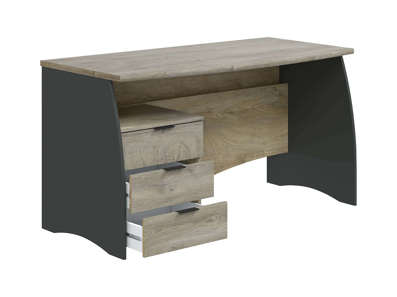 Secretária Stil Buc 3 gavetas Roble Alaska - Gris Antracita