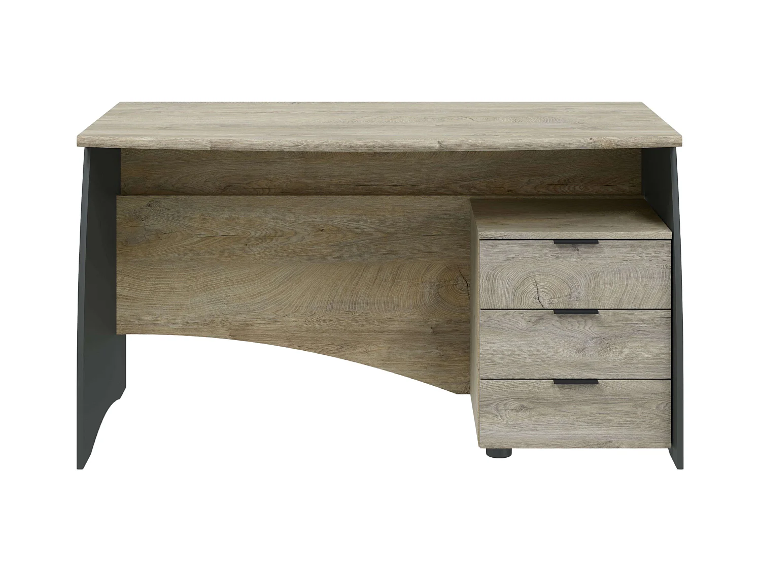 Secretária Stil Buc 3 gavetas Roble Alaska - Gris Antracita