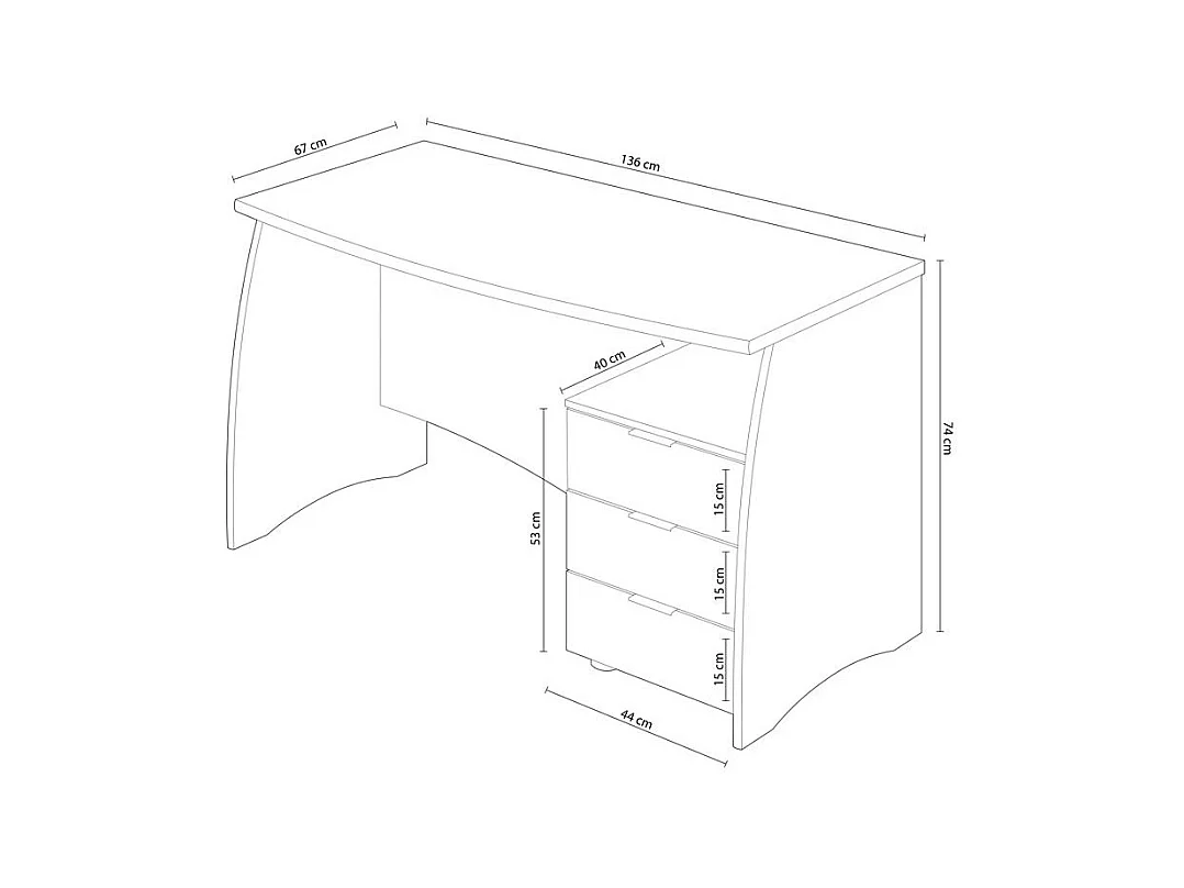 Secretária Stil Buc 3 gavetas Roble Alaska - Gris Antracita