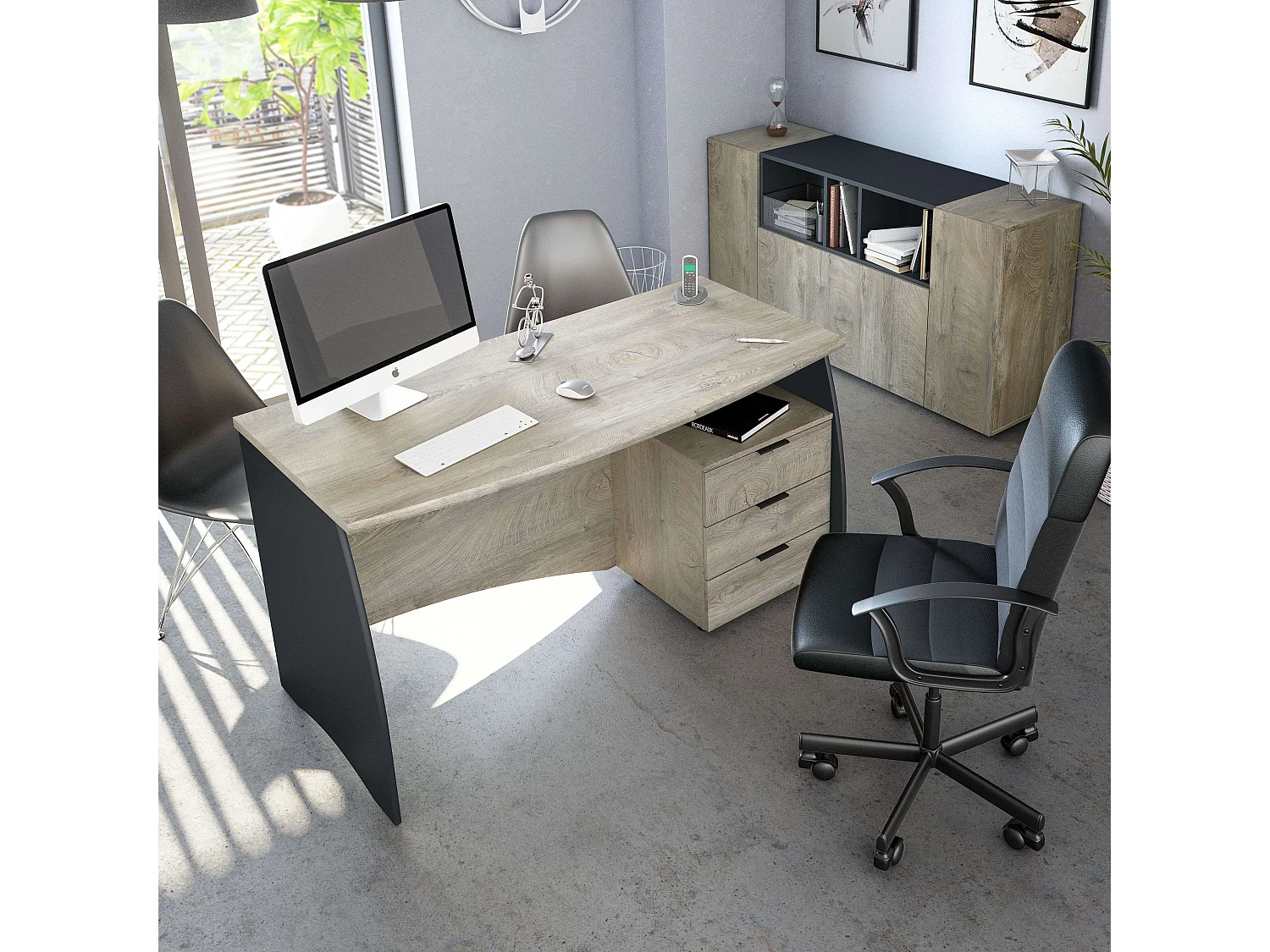 Escritorio c/cajonera oficina roble/gris mesa ordenador 74x136x67cm