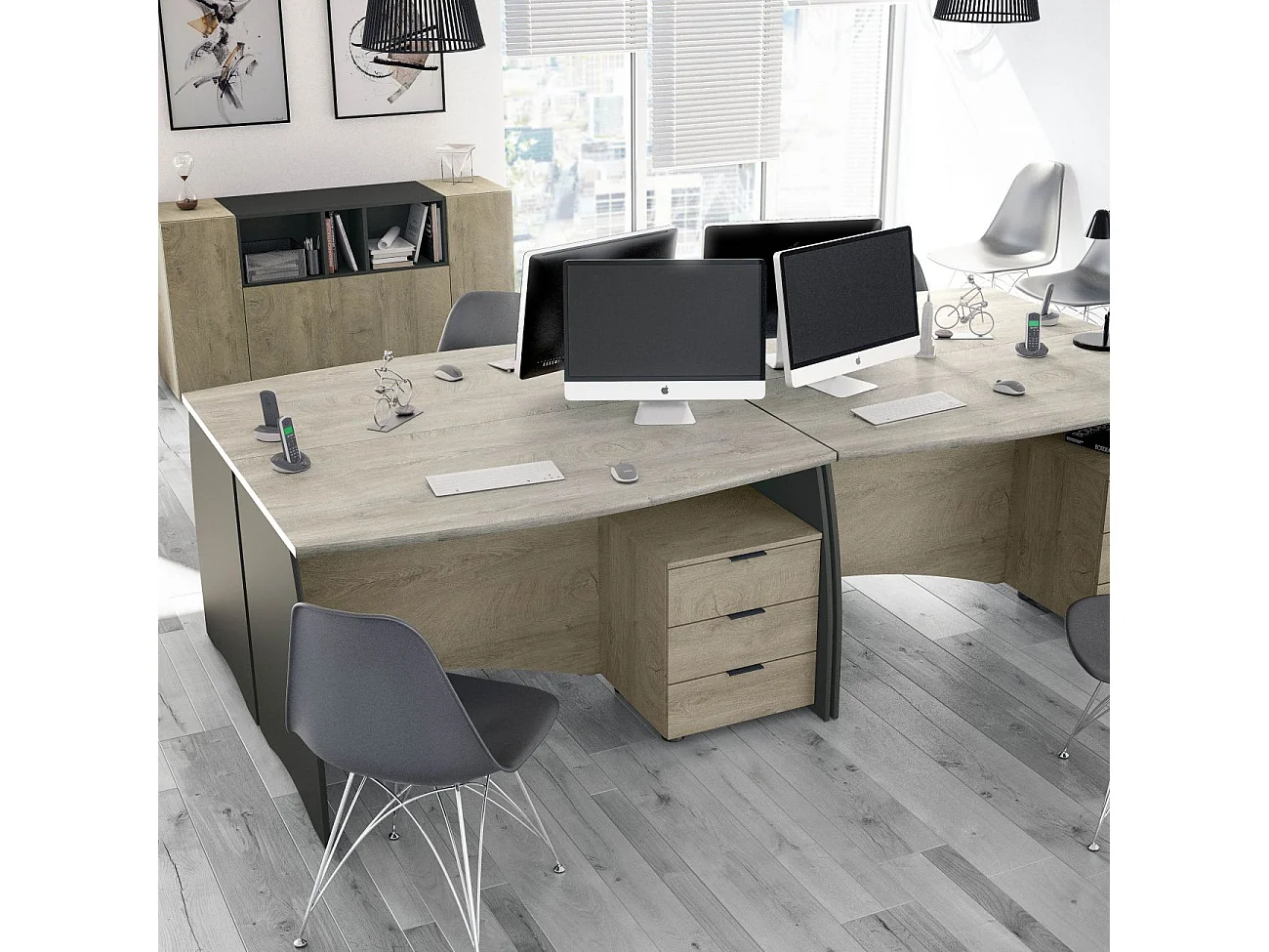 Mesa de escritorio con 3 cajones en roble alaska y gris antracita 136x67 cm Stil Buc Roble Alaska - Gris Antracita