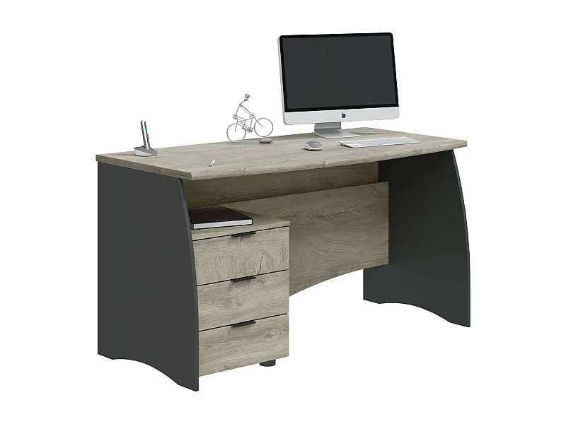 Escritorio c/cajonera oficina roble/gris mesa ordenador 74x136x67cm