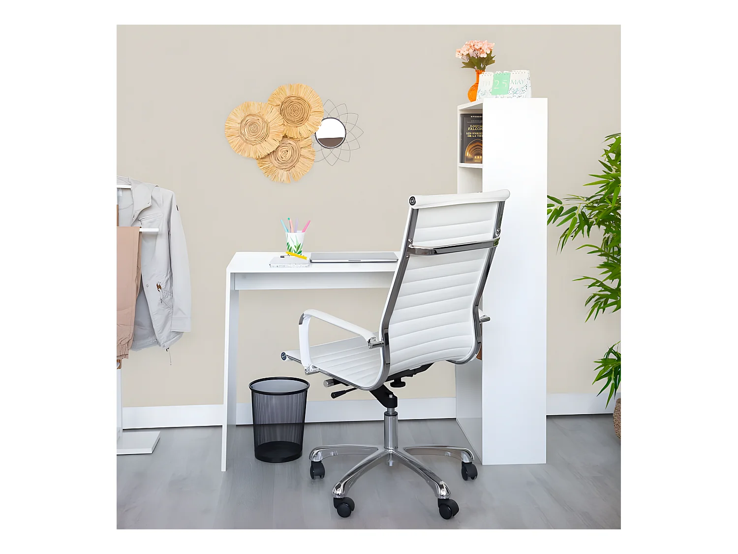 Mesa de estudio con estantería Qanik Blanco