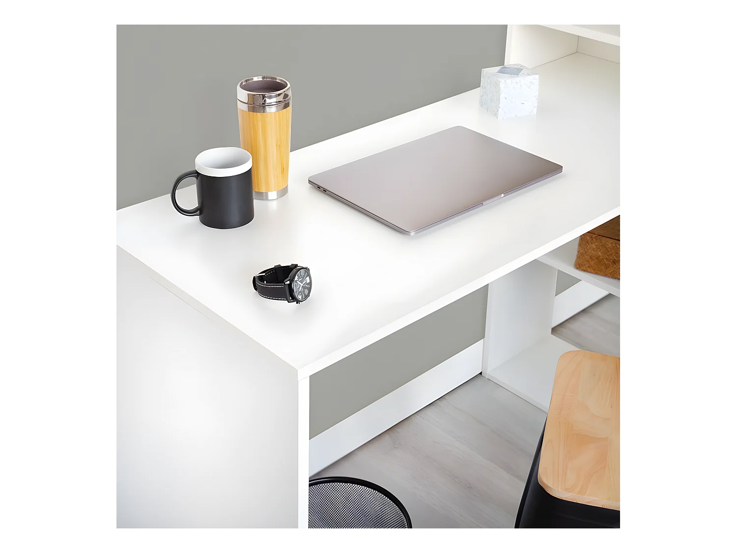 Mesa de estudio con estantería Qanik Blanco