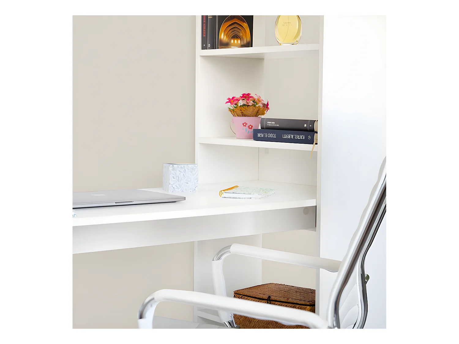 Mesa de estudio con estantería Qanik Blanco