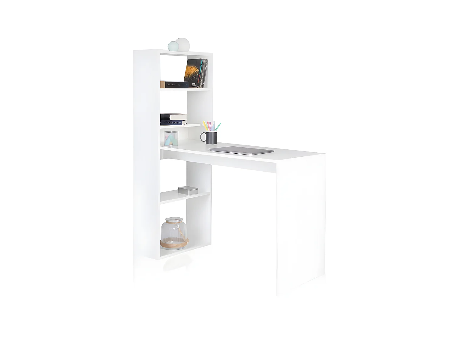 Mesa de estudio con estantería Qanik Blanco