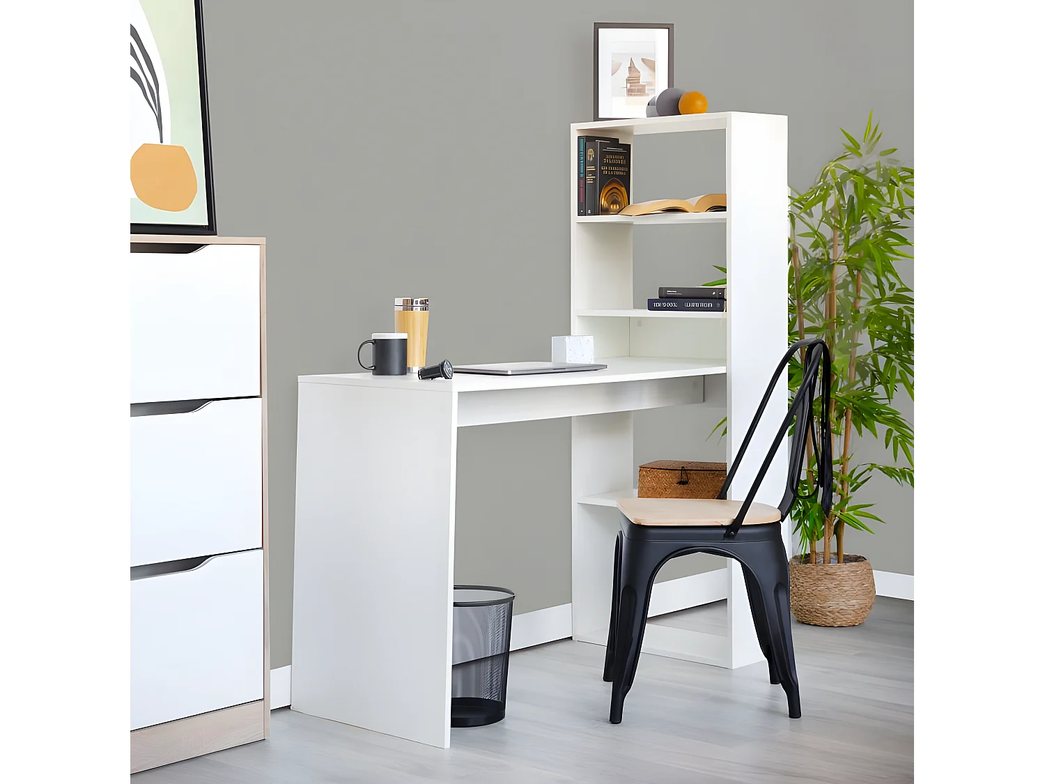 Mesa de estudio con estantería Qanik Blanco