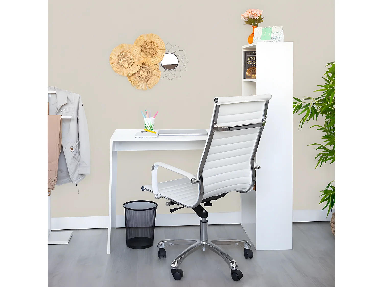 Mesa de estudio con estantería Qanik Blanco