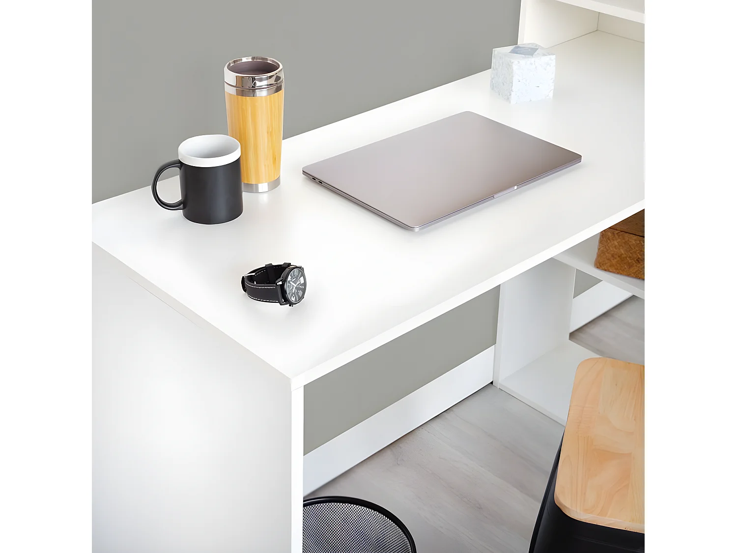 Mesa de estudio con estantería Qanik Blanco