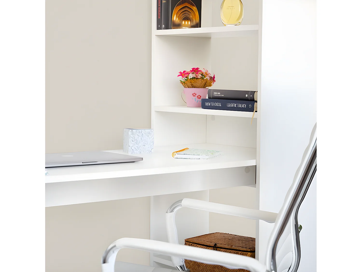 Mesa de estudio con estantería Qanik Blanco