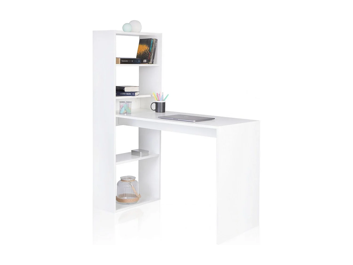 Mesa de estudio con estantería Qanik Blanco