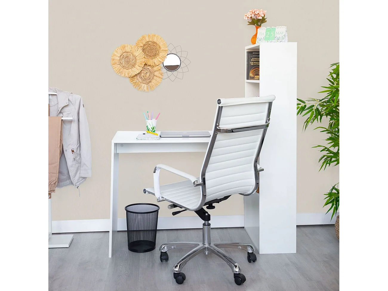 Mesa de estudio con estantería Qanik Blanco