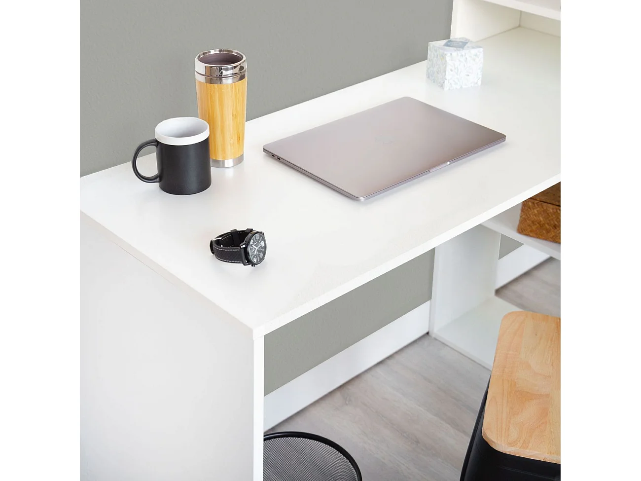 Mesa de estudio con estantería Qanik Blanco