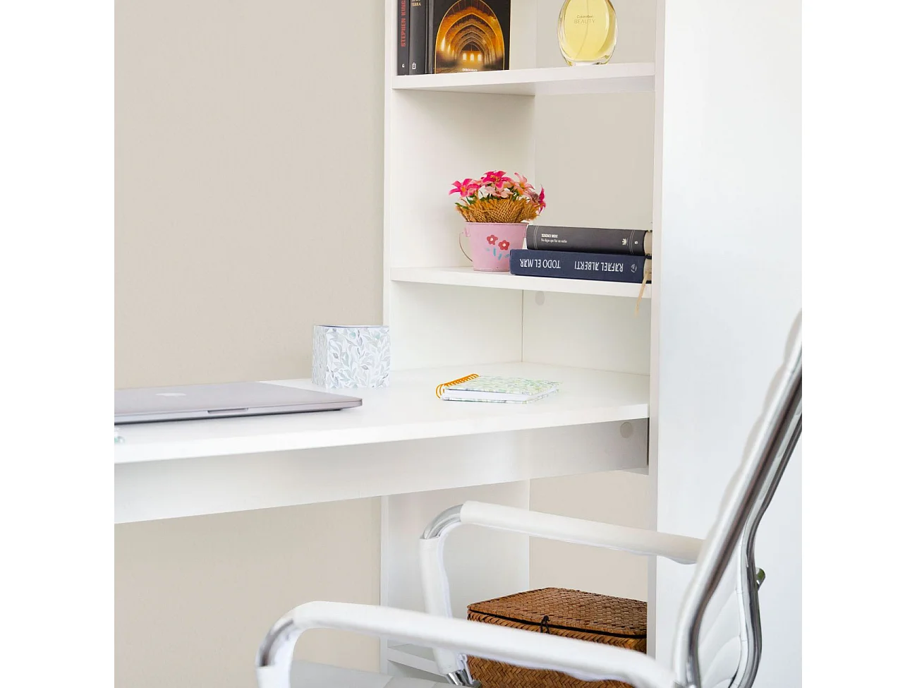 Mesa de estudio con estantería Qanik Blanco