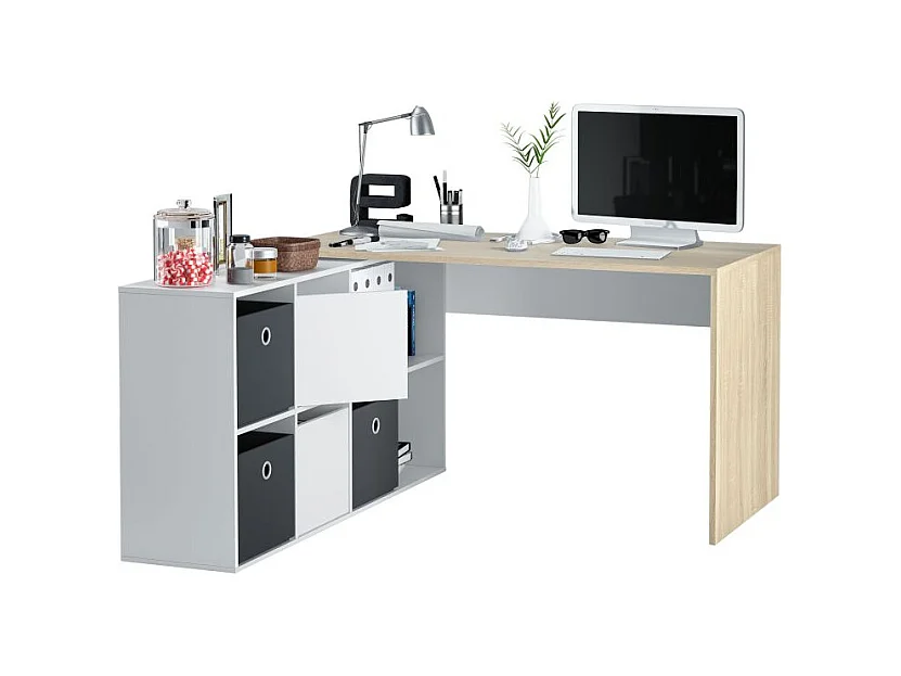 Mesa de escritorio Adapta XL Blanco Artik (Blanco Mate) - Roble Canadian