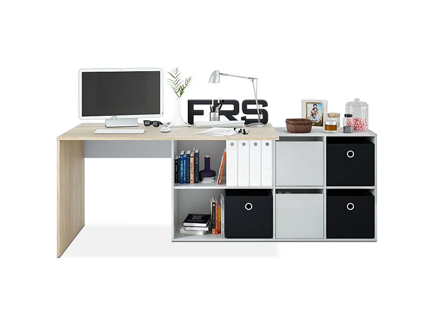 Mesa de escritorio Adapta XL Blanco Artik (Blanco Mate) - Roble Canadian