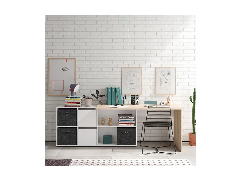 Mesa de escritorio Adapta XL Blanco Artik (Blanco Mate) - Roble Canadian