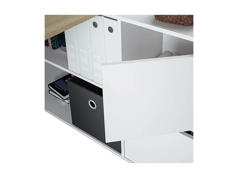 Mesa de escritorio Adapta XL Blanco Artik (Blanco Mate) - Roble Canadian