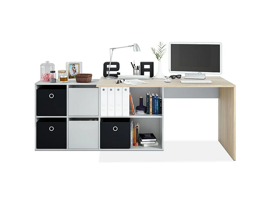 Mesa de escritorio Adapta XL Blanco Artik (Blanco Mate) - Roble Canadian