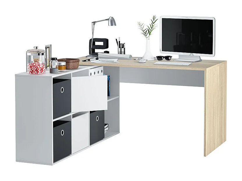 Mesa de escritorio Adapta XL Blanco Artik (Blanco Mate) - Roble Canadian