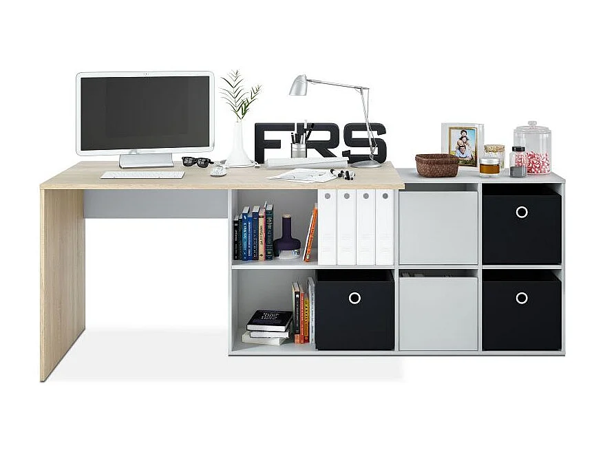 Mesa de escritorio Adapta XL Blanco Artik (Blanco Mate) - Roble Canadian