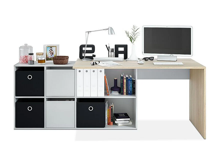 Mesa de escritorio Adapta XL Blanco Artik (Blanco Mate) - Roble Canadian