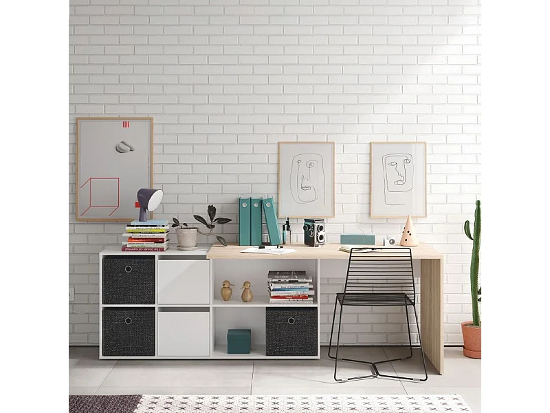 Mesa de escritorio Adapta XL Blanco Artik (Blanco Mate) - Roble Canadian