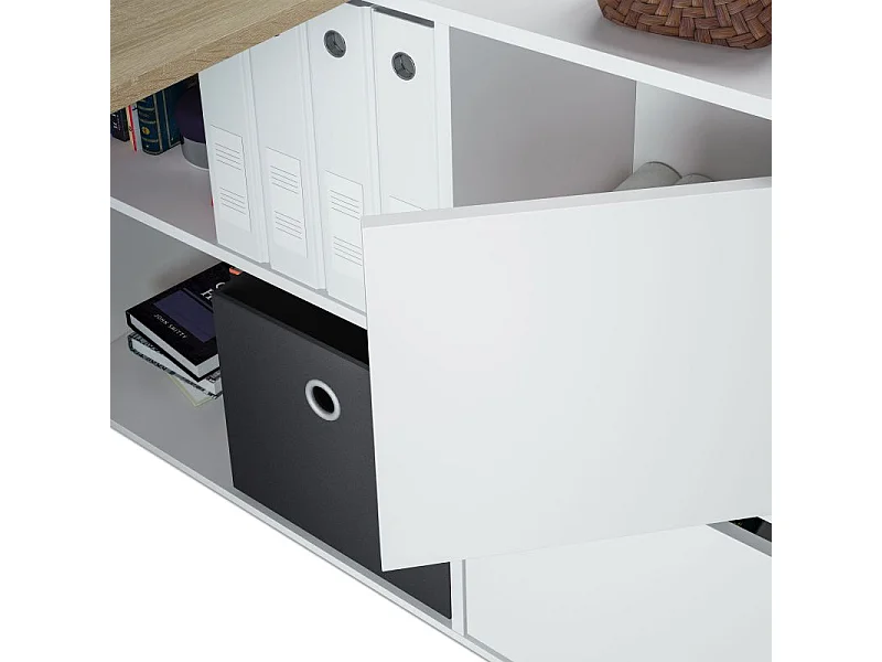 Mesa de escritorio Adapta XL Blanco Artik (Blanco Mate) - Roble Canadian