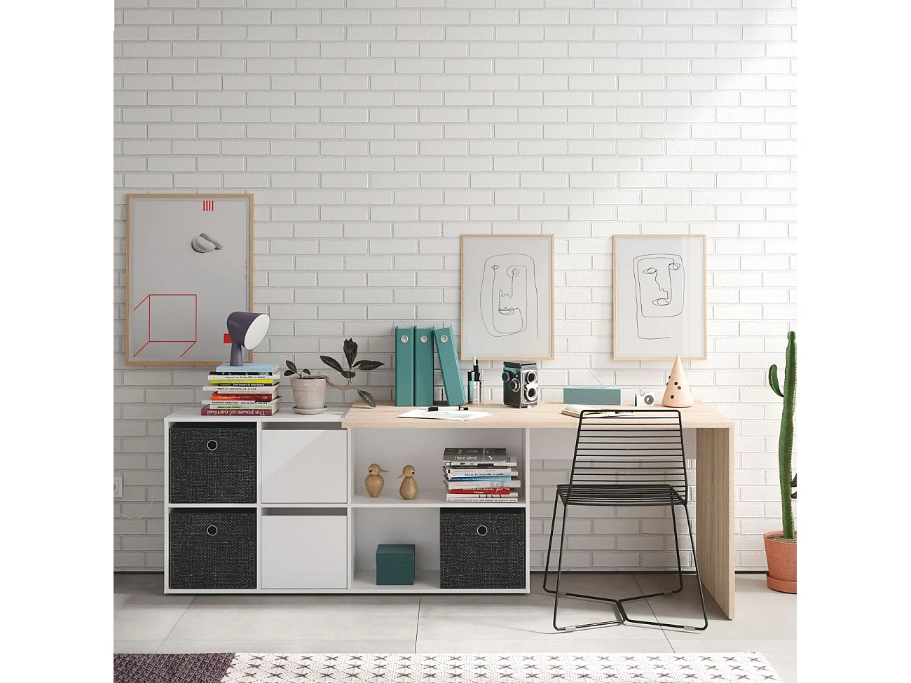 Mesa de escritorio Adapta XL Blanco Artik (Blanco Mate) - Roble Canadian