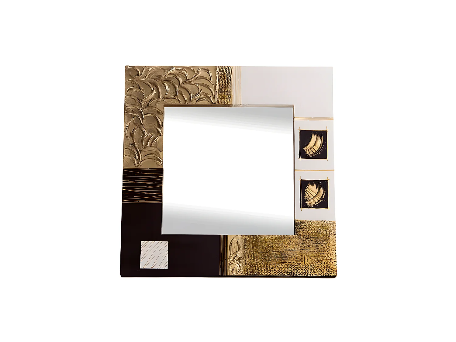 Espejo artesanal Maderas Oro Negro Acrílico