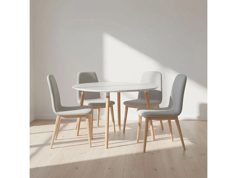 Mesa de comedor Nordika extensible forma redonda blanco/haya 100-140-180 cm Adec