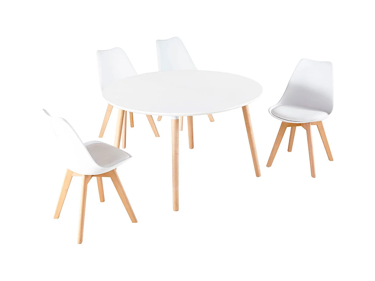 Mesa de comedor Nordika extensible forma redonda blanco/haya 100-140-180 cm Adec