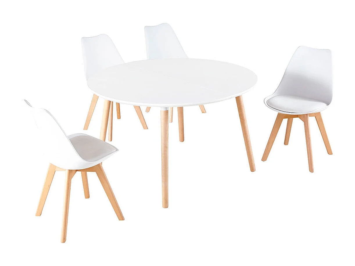 Mesa de comedor Nordika extensible forma redonda blanco/haya 100-140-180 cm Adec