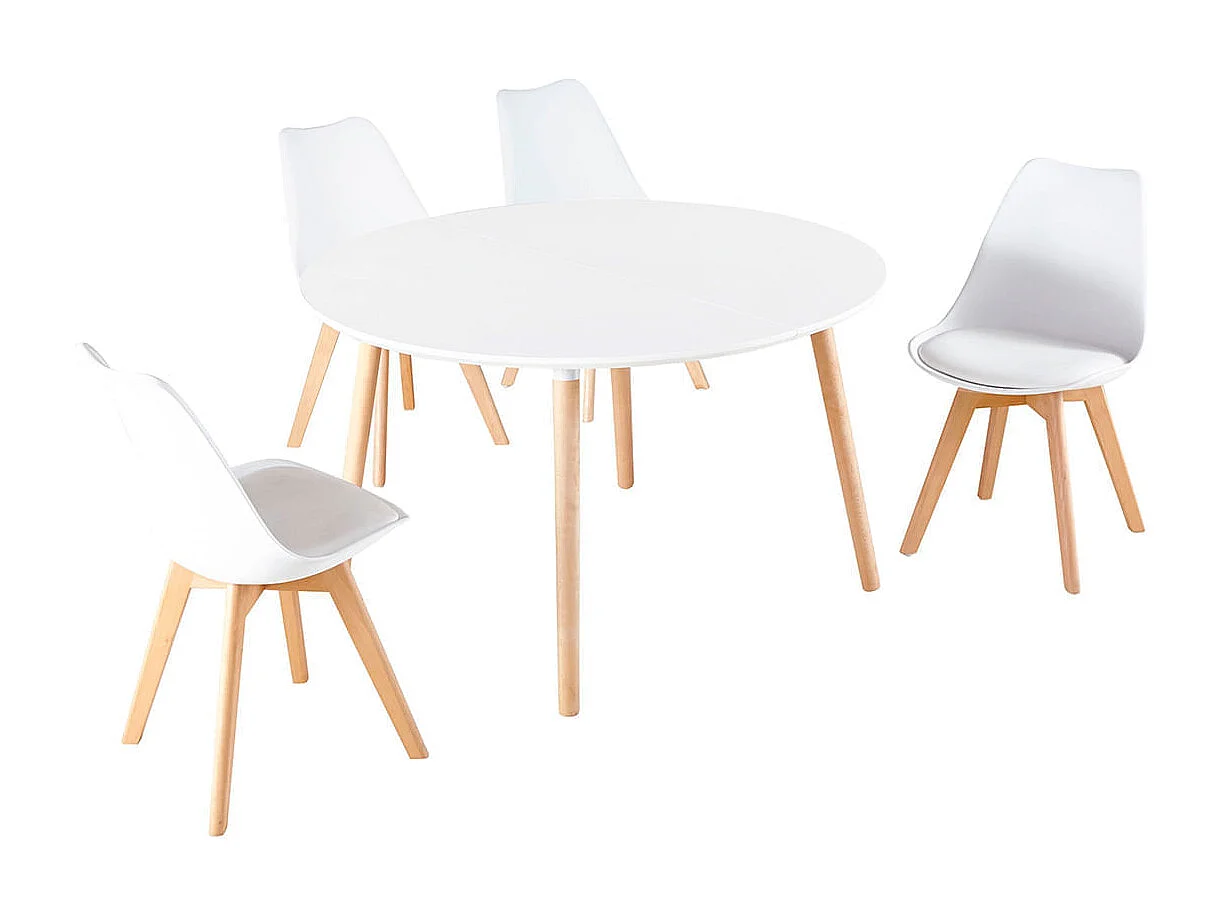 Mesa circular extensível Nordika Branco - Madeira de faia