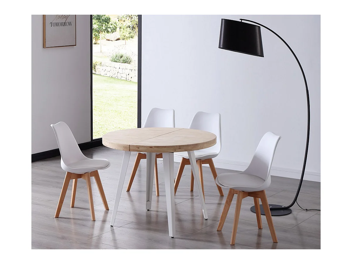 Table ronde extensible Bali en chêne nordique blanc 76x100-180 cm