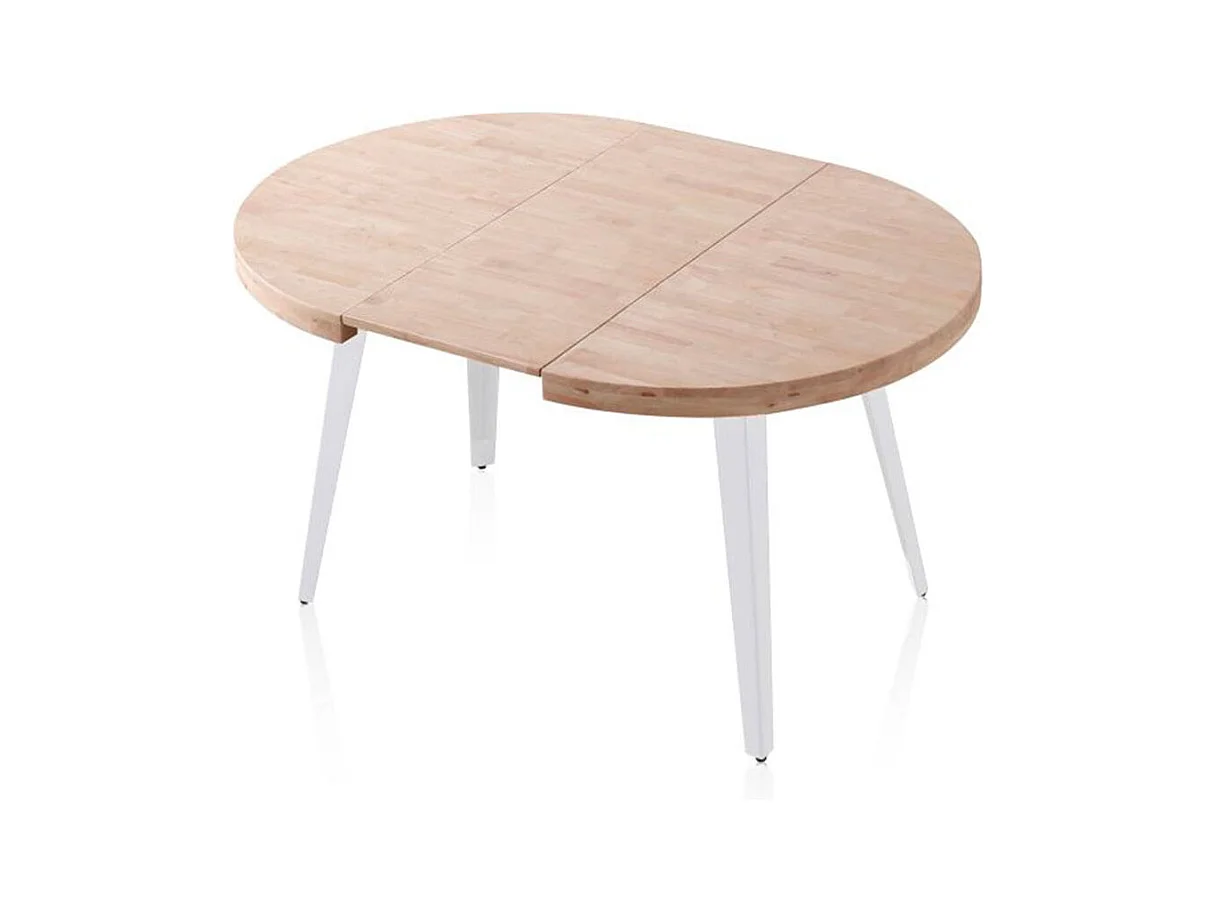 Table ronde extensible Bali en chêne nordique blanc 76x100-180 cm
