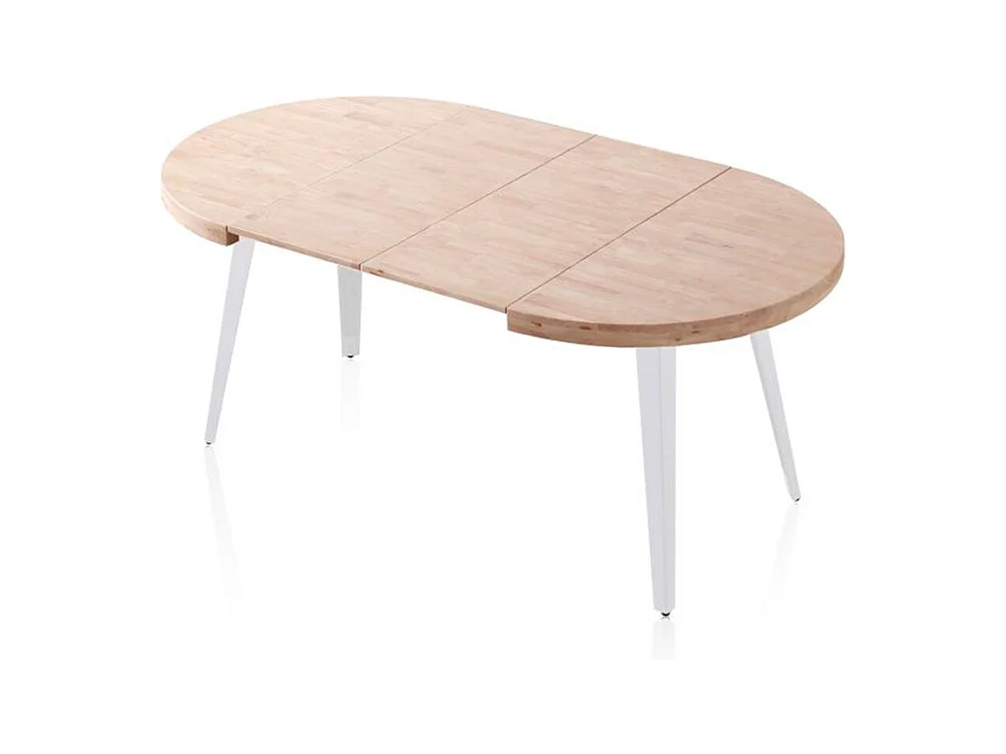 Table ronde extensible Bali en chêne nordique blanc 76x100-180 cm