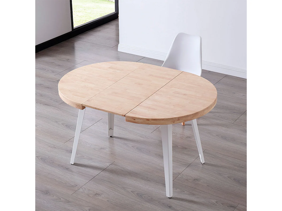 Mesa redonda extensível Bali Carvalho nórdico branco 76x100-180 cm