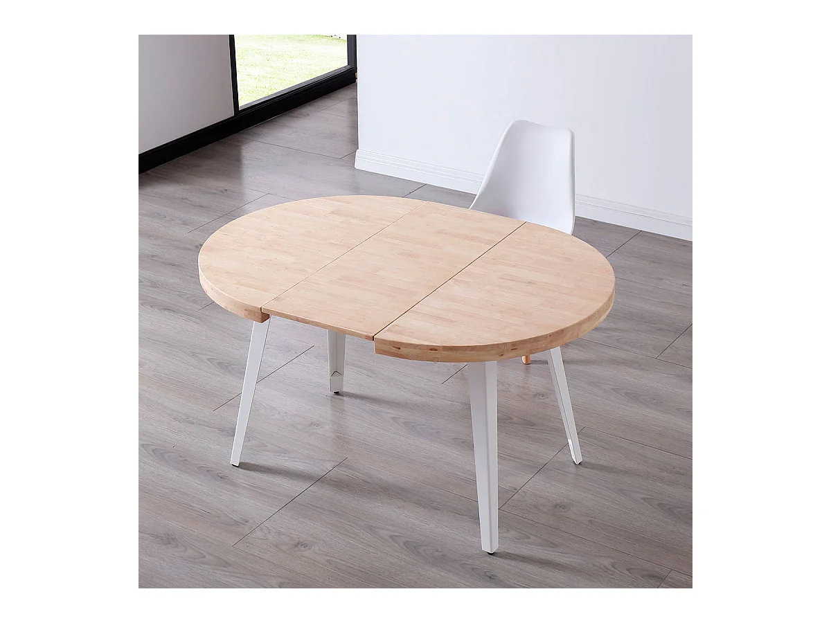 Mesa redonda extensível Bali Carvalho nórdico branco 76x100-180 cm
