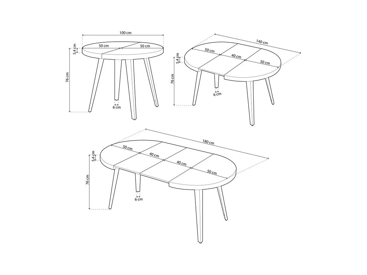 Mesa de comedor Berg extensible forma redonda roble nordish/blanco 76x100-140-180x100 cm Adec