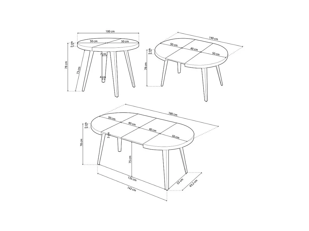 Mesa de comedor Berg extensible forma redonda roble nordish/blanco 76x100-140-180x100 cm Adec