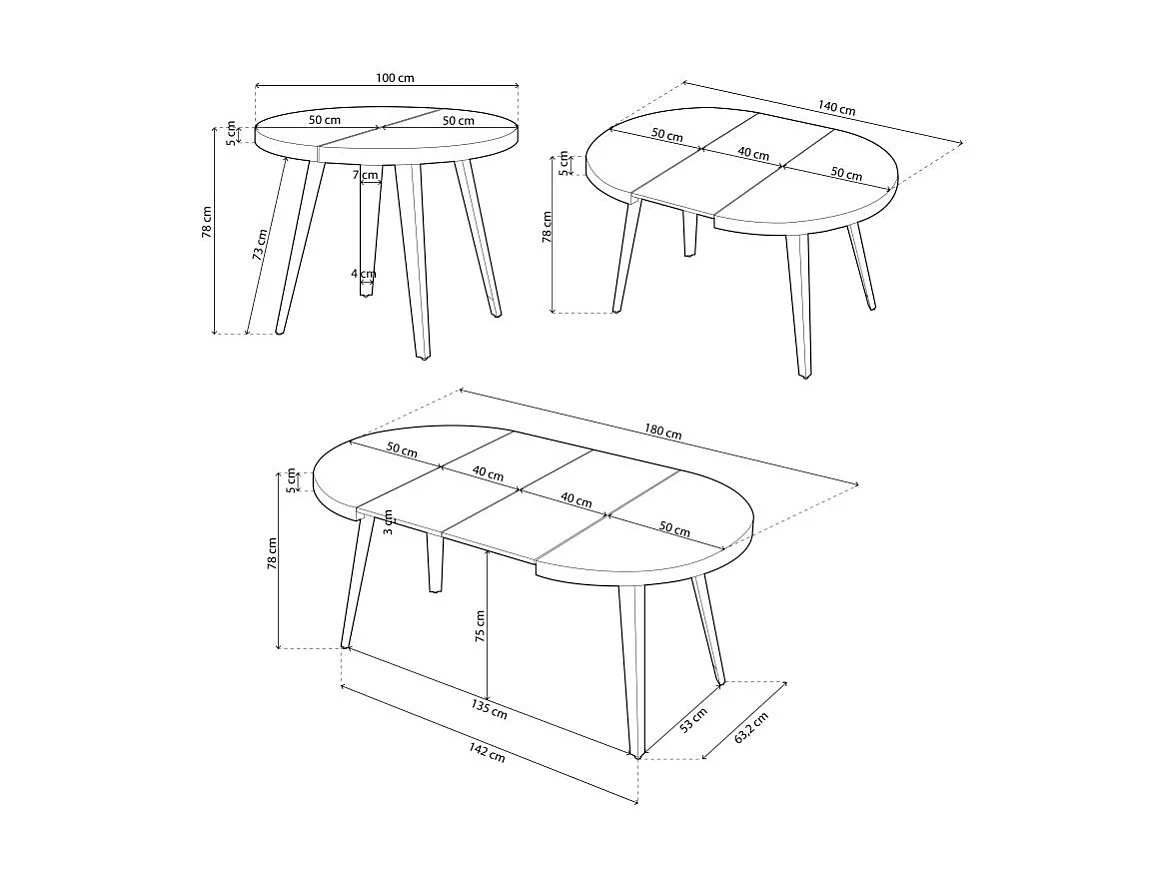 Mesa de comedor Berg extensible forma redonda roble nordish/blanco 76x100-140-180x100 cm Adec