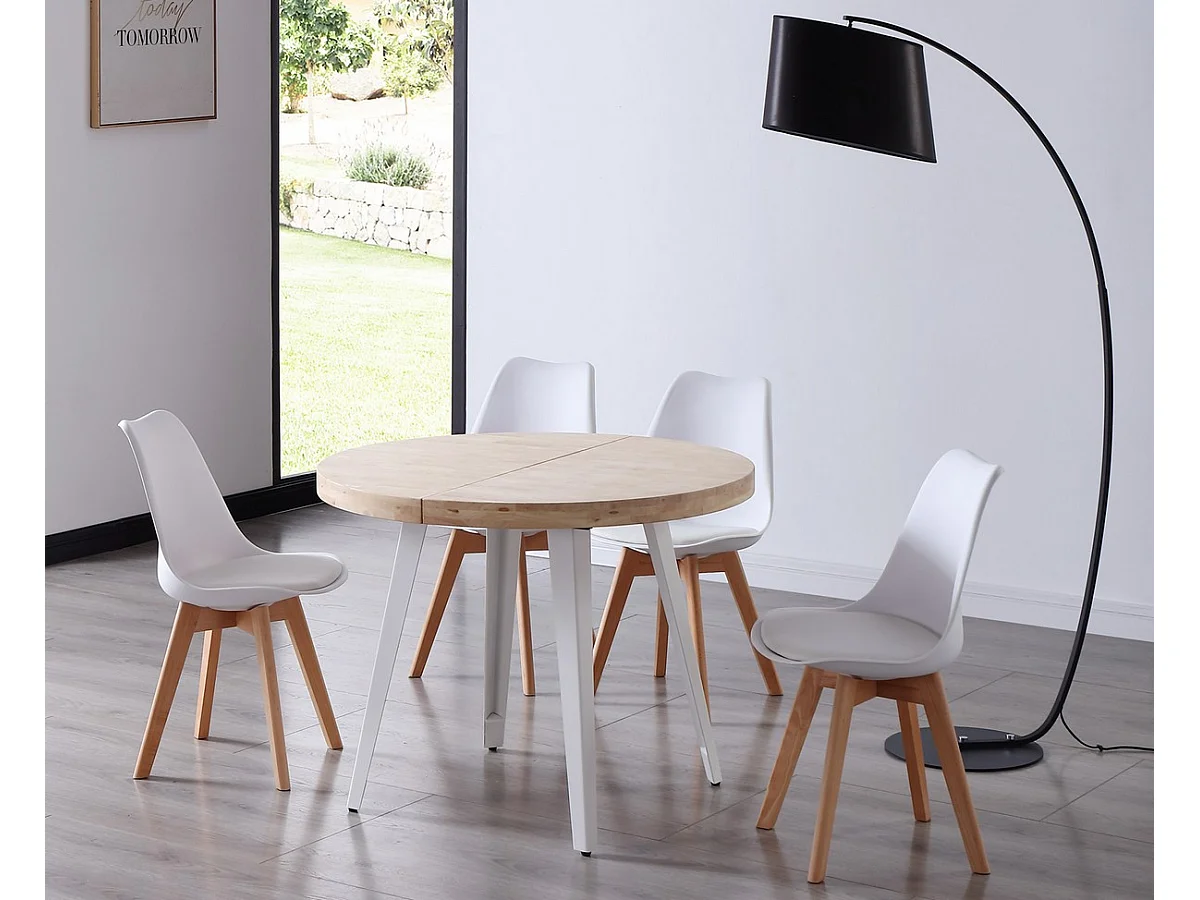 Table ronde extensible Bali en chêne nordique blanc 76x100-180 cm