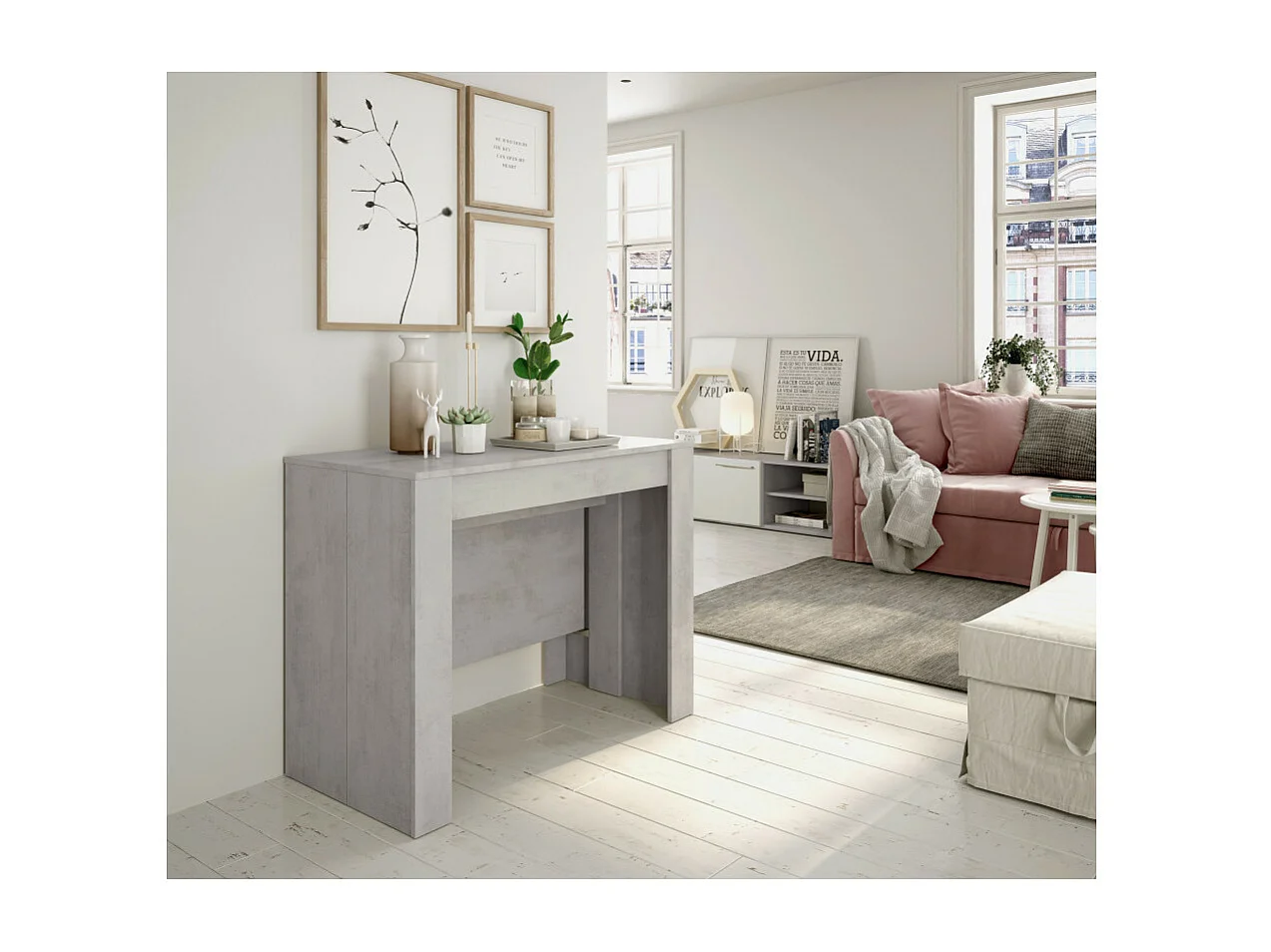 Mesa de consola extensível Kendra Cemento