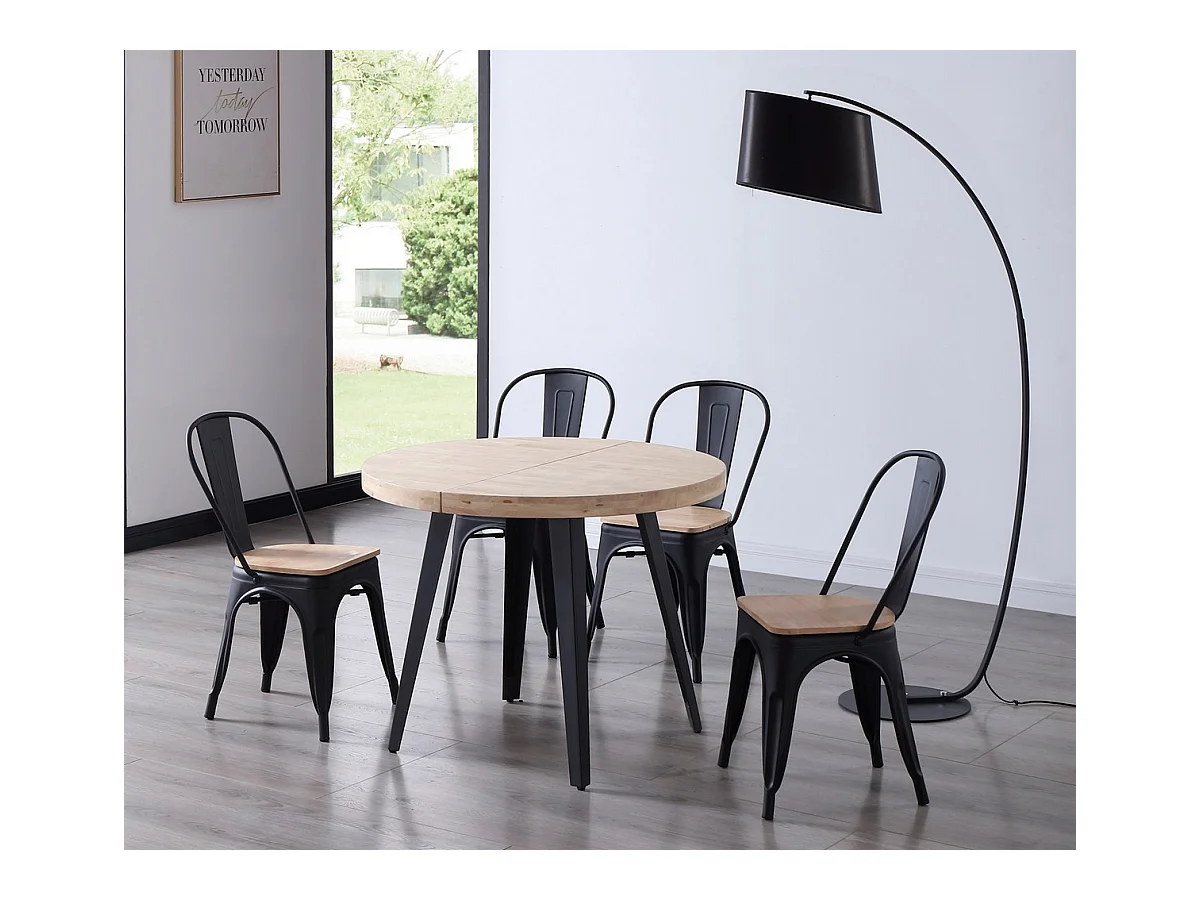 Table à manger ronde extensible Bali en chêne nordique/noir 76 x 100-180 x 100 cm
